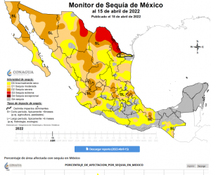 Figura 3. Mapa del monitor de sequía en México al 15 de abril de 2022